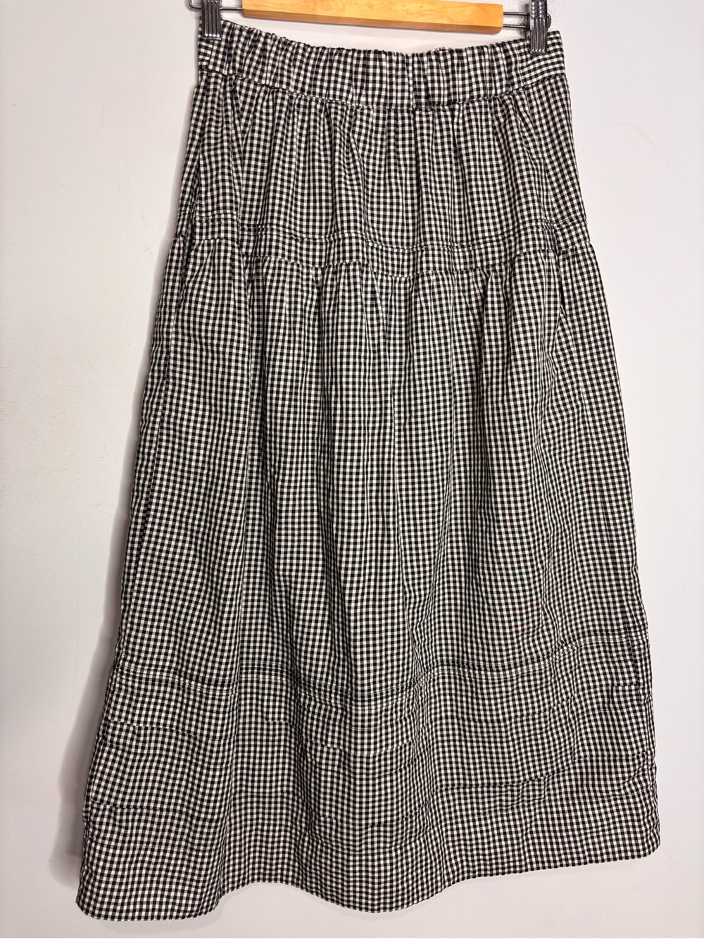 Maison D'Amelie Paris Black and White Gingham Tiered Midi Pleated Skirt, sz 2 - Picture 7 of 12